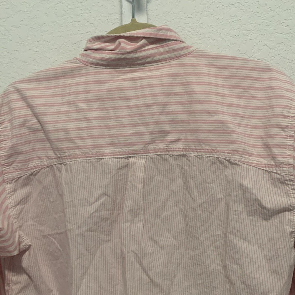 American Eagle Pink Patchwork Striped Cropped Long Sleeve Button Down Shirt - Picture 6 of 9